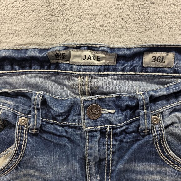 BKE Jake Jeans Mens 36x36 Blue Straight Leg Distressed Denim Classic Casual - Picture 3 of 11